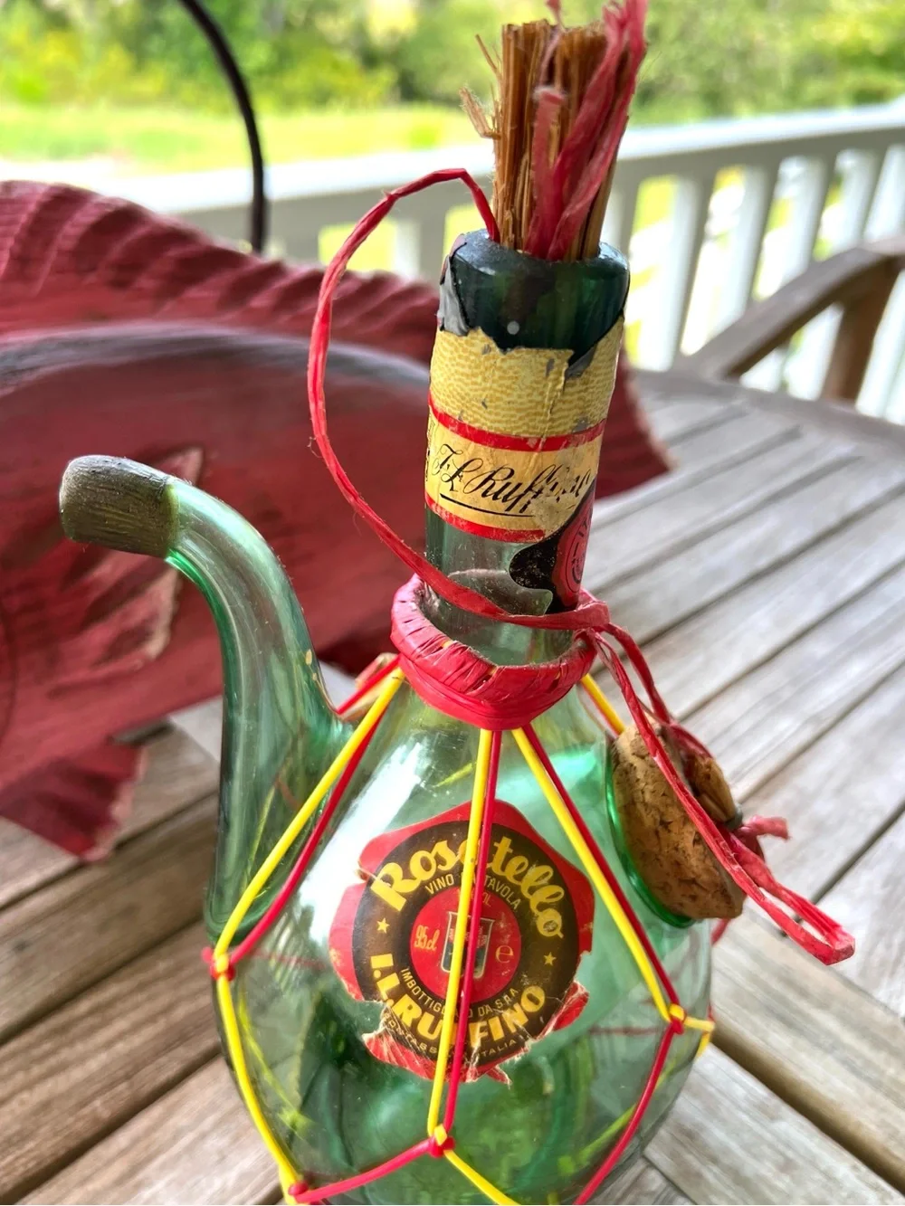 Rare VTG 50’s/60’s Italian Rosatello Wine Bottle Straw Base Unique Ice Chamber